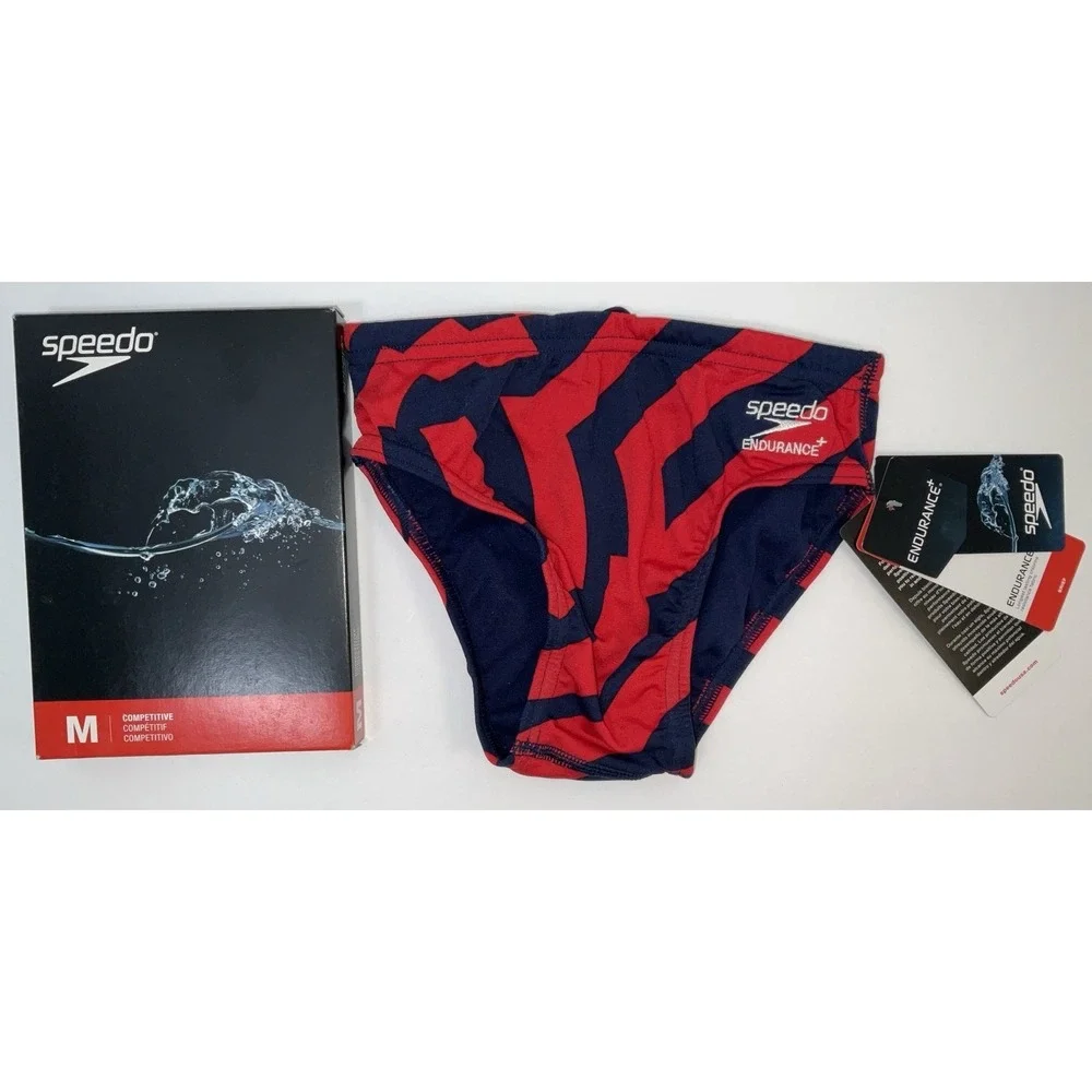 NIP Men's Speedo Competitive Endurance+ Vortex Maze Brief Trunks Red Blue 24